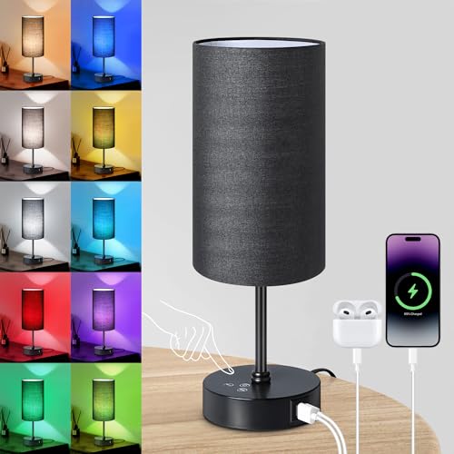 Unicozin Small Table Lamp,3 CCT 3000K-4500K-6500K & RGB Color Changing,Stepless Dimmable Touch Control Bedside Lamp for Reading,Ambience Nightstand Li