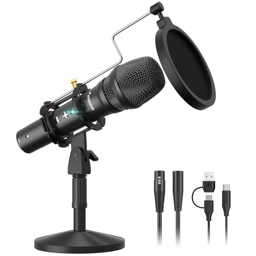 MAONO USB-XLR Podcast Dynamic Microphone, Studio Mic Kit with Volume Control, Shock Mount, Pop Filter, Ideal for Vocal, Instruments Recording, Voice O