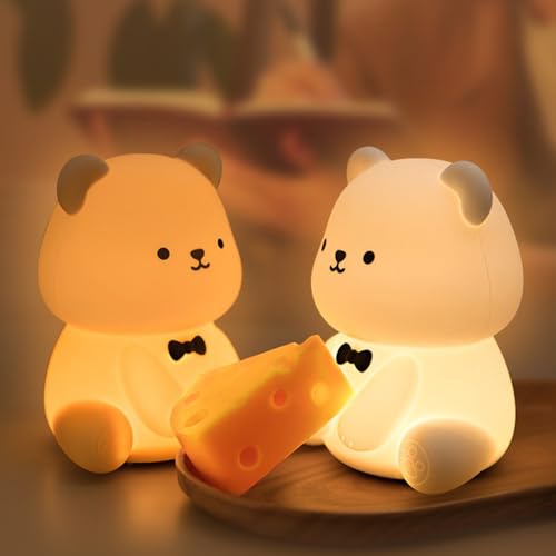 Bear Night Lamp- 30min Auto-Off Kids Toddler Nursery Bedside Nightlight, 3 Brightness Modes 6 Light Colors Night Light for Bedroom, Birthday Valentine