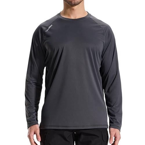 LOOGU Men's UPF 50+ UV Sun Protection SPF Rash Guard Lightweight Long Sleeve Shirts Outdoor for Fishing Hiking Swimming Gray Large
