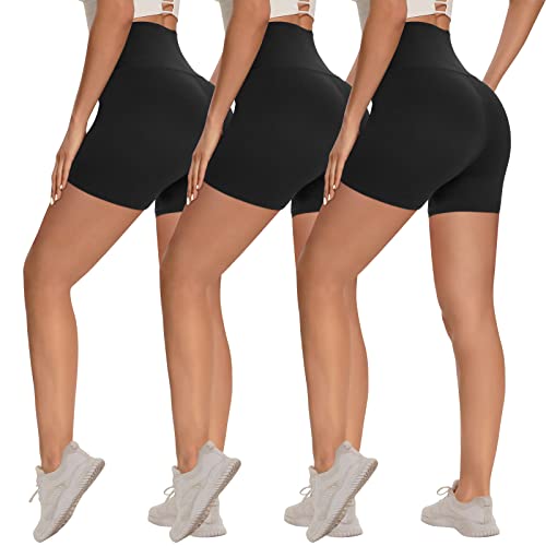 3 Pack Biker Shorts for Women – 8"-5"-3" High Waisted Tummy Control Workout Yoga Running Athletic Shorts Black-Black-Black Small-Medium 5 IN