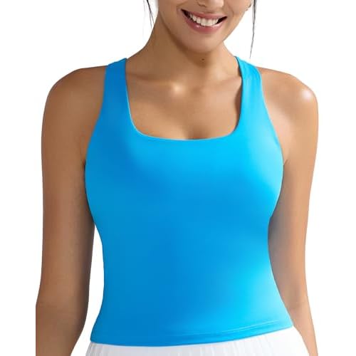 RUNNING GIRL Tank Tops with Built in Bras, Racerback Activewear Yoga Workout Tops for Women Bright Blue Large