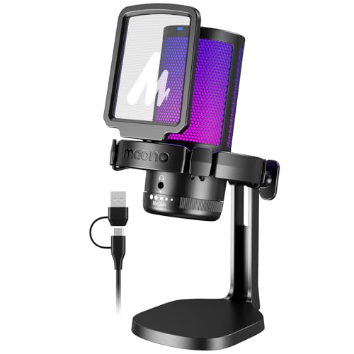 MAONO USB Gaming Microphone for PC, Noise Cancellation Condenser Mic with RGB Lights, Mute, Gain for Streaming, Recording, Podcast, Chat, Twitch, YouT