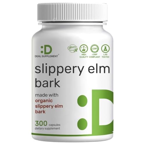DEAL SUPPLEMENT Slippery Elm Capsules – 300 Pills, Made with Organic Inner Bark Powder Extract – Natural Herb for Soothing Throat & Digestive Supp