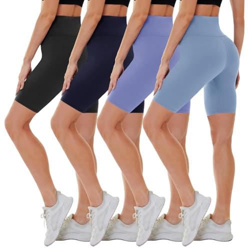 CAMPSNAIL 4 Pack Biker Shorts for Women High Waist - 5"-8" Tummy Control Soft Athletic Yoga Workout Running Gym Shorts 8 inch XX-Large Black-Navy Blue