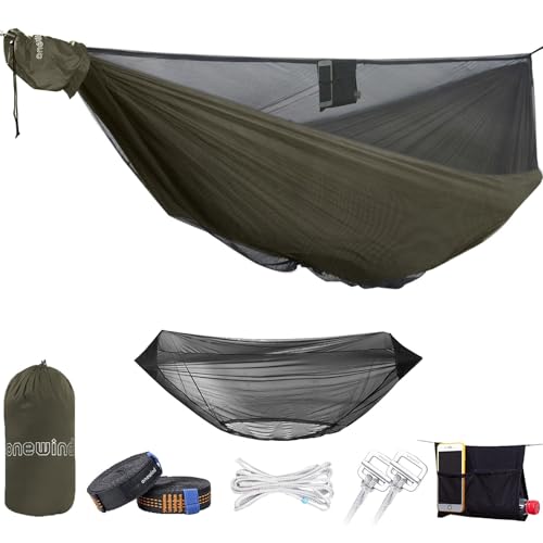 onewind 11ft Camping Hammock with Bugnet, Portable Double Hammock with Mosquito Net, Backpacking Hammock with Net Adjustable Ridgeline Tree Straps for