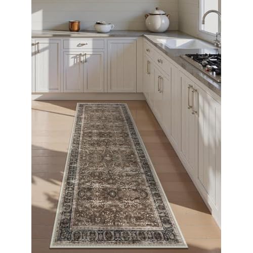 Lahome Boho 2'6"x8' Brown Washable Runner Rug for Hallway, Vintage Kitchen Rugs Non Slip Washable, Distressed Bathroom Carpet Runner for Bedroom Entry