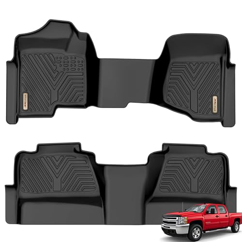 YITAMOTOR Floor Mats Compatible with 2007-2013 Silverado 1500- Sierra 1500, 2007-2014 Silverado-Sierra 2500-3500 HD, 1st & 2nd Row All Weather Protect