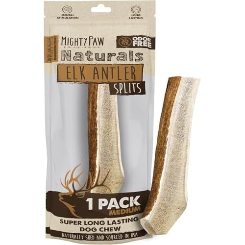 Mighty Paw Naturals Split Elk Antler for Dogs | USA Sourced, Long Lasting Chew for Aggressive Chewers – Low Odor, Natural Alternative to Dog Toys 1