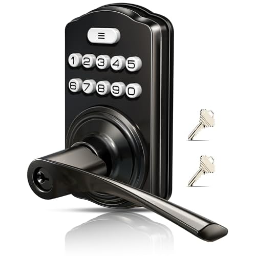 Veise Keypad Door Lock with Handle, Keyless Entry for Front Door & Bedroom, Electronic Lock with Code, Auto-Locking, Easy Installation, Passage Mode,