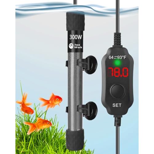 AquaMiracle Adjustable 300W Aquarium Heater Submersible Fish Tank Heater Super Short Aquarium Heater with LED Digital Display Thermostat, for Tanks 40