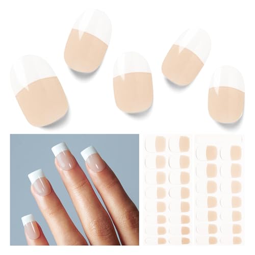 Semi Cured Gel Nail Strips, 30 Pcs Solid Color Nail Stickers UV, Gel Nail Wraps for Home Nails DIY, Salon Quality with Prep Pads, Nail File & Wood Sti