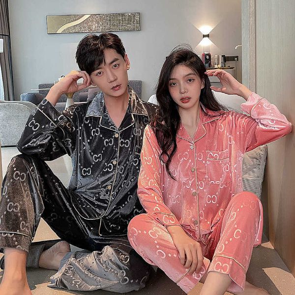 Women&#039;s Sleepwear Designer sleepwear designer women Autumn and winter open est gold velvet couple pajamas high-end sense men thick home
