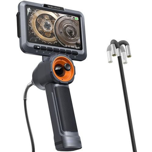Teslong 360 Articulating Borescope with Light, 5'' Monitor Industrial Inspection Camera with 4-Way Joystick Articulation, HD Endoscope Camera for Auto