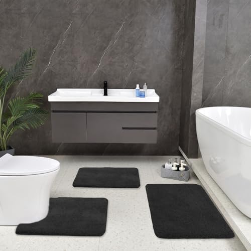 Bathroom Rugs Set 3 Piece, Soft Absorbent Microfiber Bath Rugs and U-Shaped Contour Toilet Rug Area Rug Set for Bathroom,Bedroom, Kitchen,Home Decor,