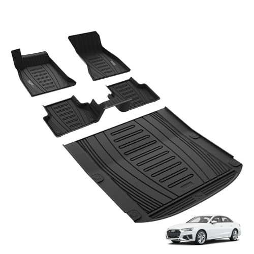 3W Floor Mats & Cargo Liner Fit for 2017-2024 2025 Audi A4-A4 Allroad All Weather TPE Custome Fit Accessroies Floor Liner Trunk Mats for Full Set Car