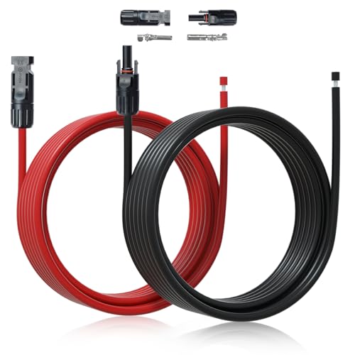 ECO-WORTHY 20FT 10AWG Solar Extension Cable 30A-1000V DC, IP67 Waterproof with Compatible Quick Connectors (Red+Black) for Solar Panels, Controllers,