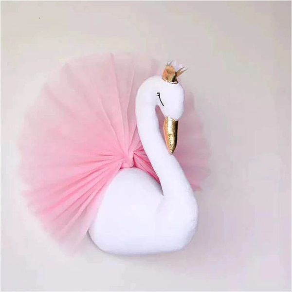 3D Golden Crown Swan Cute Wall Art Hanging Girl Swan Doll Stuffed Toy Animal Head Wall Decor for Kids Room Birthday Wedding Gift 250208