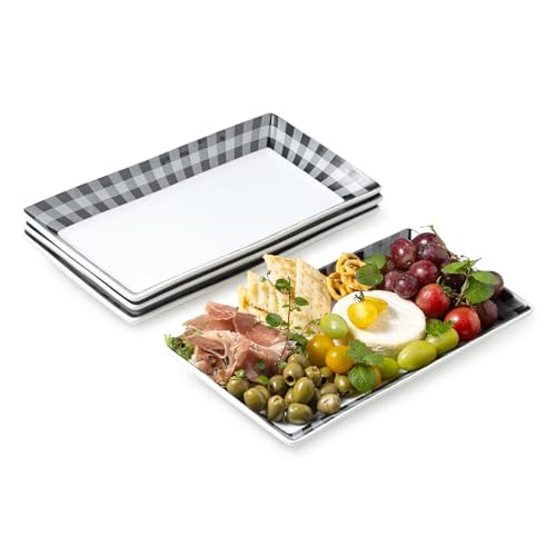 LAUCHUH Checkered Serving Platters, 12 inch Porcelain Serving Trays Rectangular Dinner Plates Black & White Serving Dishes for Entertaining, Cheese, C