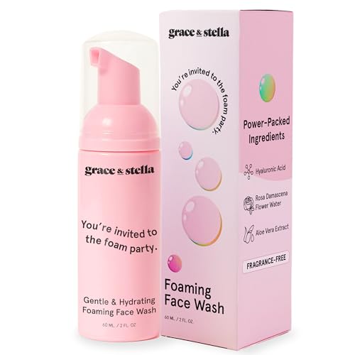 grace & stella Award Winning Travel Face Wash (60ml) Hydrating & Gentle Foaming Facial Cleanser with Hyaluronic Acid, Rose Water, Aloe Vera - Moisturi