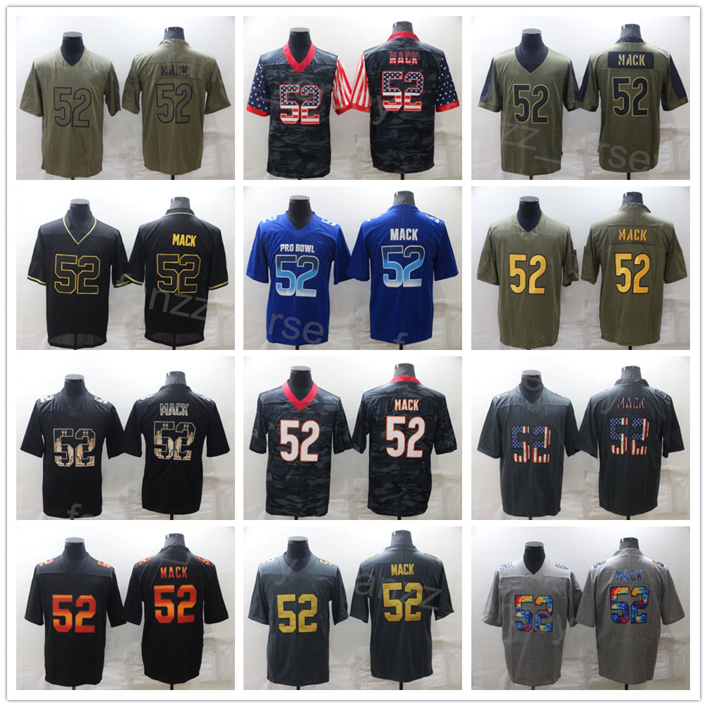 Men Football 52 Khalil Mack Jerseys Olive Salute To Service Rainbow Leopard Grain Hyphenation Goddess Shadow Flag Hemp Grey Drift Smoke Vapor Color