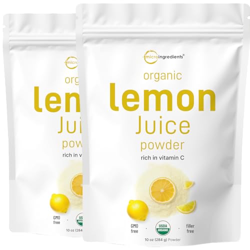 Micro Ingredients Organic Lemon Juice Powder 2 Pack | Cold-Pressed Lemon Source | Natural Vitamin C | No Sugar or Additives | Great for Drinks, Smooth