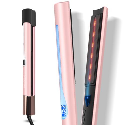 Infrared Ion Hair Straightener& Styler, 2 in 1 Straightener Curls and Straightens, Anti-frizz and Shine Effect, Dual Voltage, 14 Temperature Settings