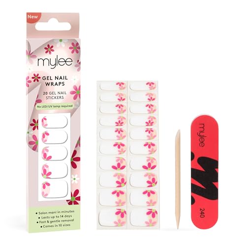 Mylee Gel Nail Wraps [The French Garden] – 10 Pre-Cured Gel Stickers for Instant Mani – No Lamp Needed, Chip-Resistant, Glossy Finish, Lasts Up to