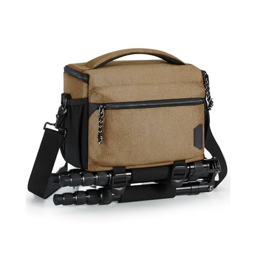 BAGSMART Small Camera Bag for Photographers, Compact Camera Shoulder Bags for DSLR-SLR-Mirrorless Cameras, Waterproof Crossbody Camera Case with Tripo