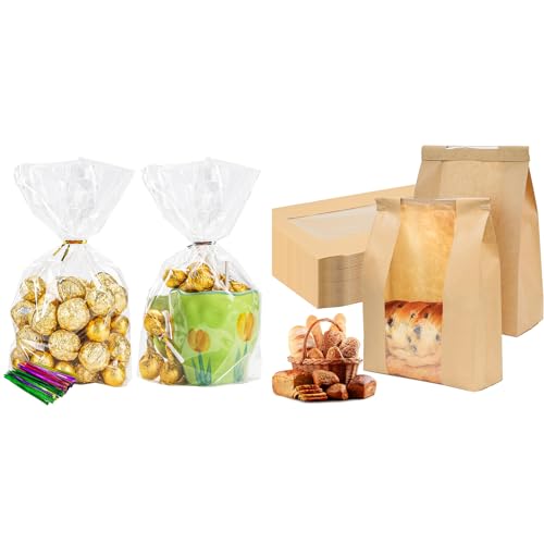 Bundle of 50 Pack Cellophane Bags and 150 Pack Sourdough Bread Bags for Toast Sandwich Cookie Snacks Packaging Storage