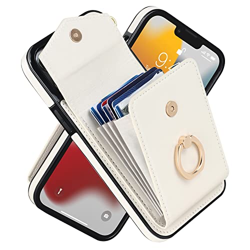 Phone Case for iPhone 13 Pro, High-end Stylish Leather Accordion Card Holder,Wallet Phone Case, Anti-Drop Lanyard, Multi-Functional Ring Stand Case, P