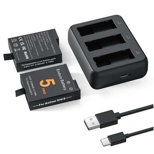 E EGOWAY 2-Pack 2100 mAh Battery Replacement for DJI Osmo Action 5 Pro Action 4 and 3 with 3-Slot Fast Charging Dock Action 5 pro(2100mAh)