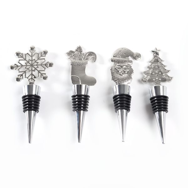 200pcs New style Santa Claus wine stopper zinc alloy Christmas tree wine sealer bottle packaging gift red wine stopper