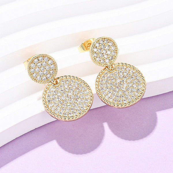 Boucles d'oreilles pendantes rondes plates en laiton avec micro pavé de zircones cubiques