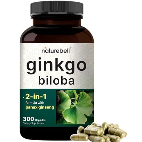 NatureBell Ginkgo Biloba 6,000mg with Panax Ginseng 500mg Per Serving | 300 Capsules – Max Strength Ginko Biloba Extract Supplements - Promotes Memo