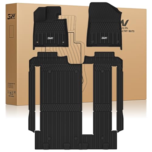 3W Floor Mats Fit Toyota Sienna 2021-2025 (Only for 8 Seat) LE-XLE, TPE All Weather Custom Fit Floor Liner for Toyota Sienna 1st, 2nd and 3rd Row, Bla