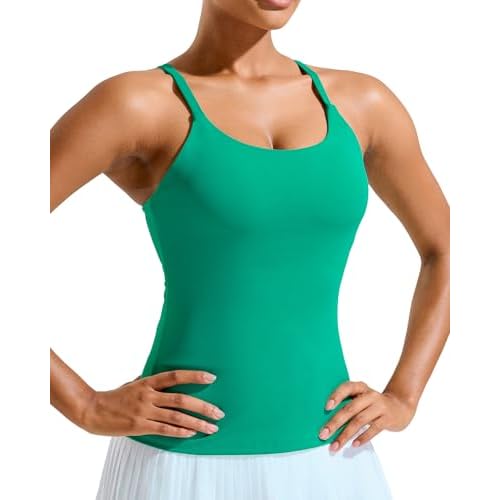 RUNNING GIRL Yoga Tank Tops for Women Built in Shelf Bra B-C Cups Strappy Back Activewear Workout Compression Tops W-bright Green Large