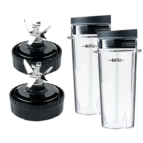 Cups Compatible with Nutri Ninja blender,Ninja smoothie blenders,2 Pack 6 Fins Blade Assembly and 2pack 16 oz Cup,suitable for BL770 BL771 BL772 BL740