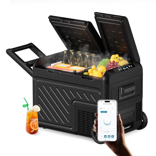 WOLFBOX 12V Car Refrigerator, 39 Quart Dual Zone Car Fridge, Portable Freezer(-8℉~68℉) with 12-24V DC 100-240V AC, APP Control Electric Cooler for