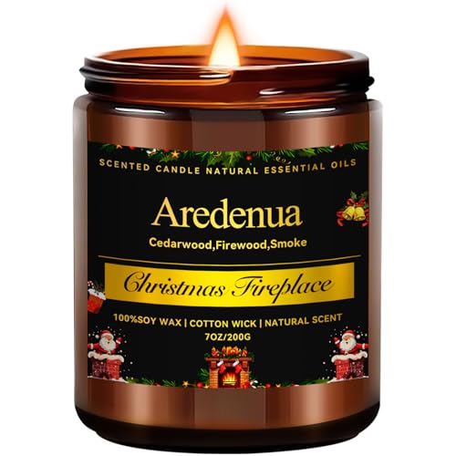 Christmas Candles | Christmas Fireplace Candles - Holiday Scented Candles for Home, Winter Holiday Gifts - 7 oz Soy Candle, Xmas Gift for Women and Me