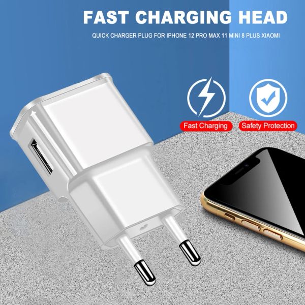 Plug USB EU Chargers 1A 2A Wall Fast Charging Head Mobile Phone Chargers Adapter for Samsung-Xiaomi-iPhone Phone Charger Samsung-Xiaomi-i