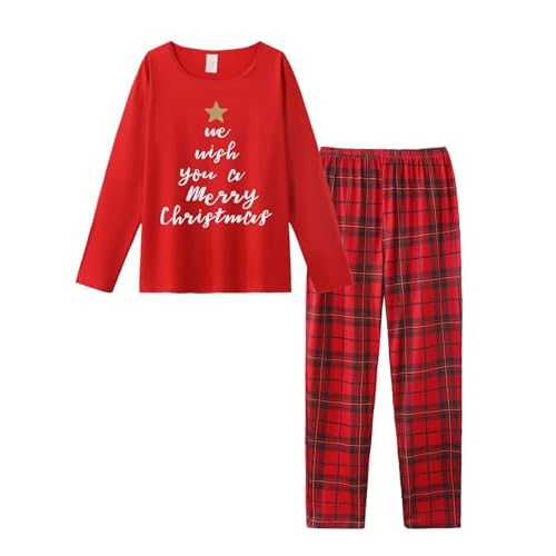 VENTELAN Women Pajamas Cute Christmas Bear Sleepwear Long Sleeve Stripes Loungewear X-Small Red-plaid