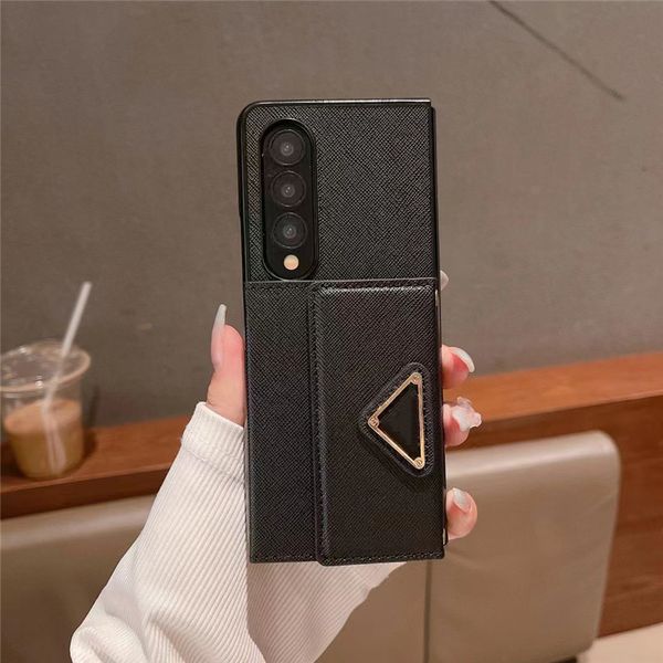 Designer Fashion Card Holder Pocket Phone Cases For Samsung Galaxy Z fold 6 5 4 3 Z Flip 6 5 4 3 5G Luxury Leather mobile phone Case for sam