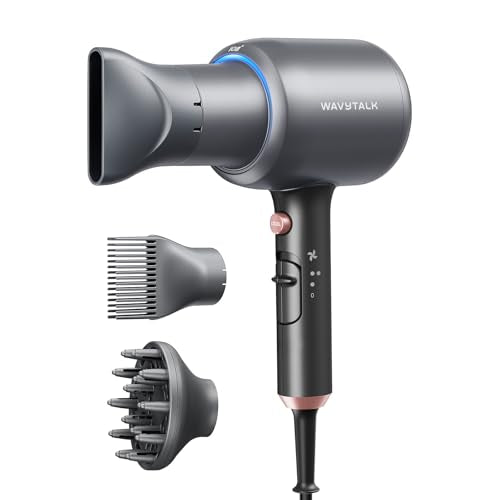 Wavytalk Blow Dryer, Blown Away Ionic Hair Dryer for Curly Hair with Diffuser, 1875W Fast Drying Blow Dryer with Ceramic Technology, 3 Attachments for