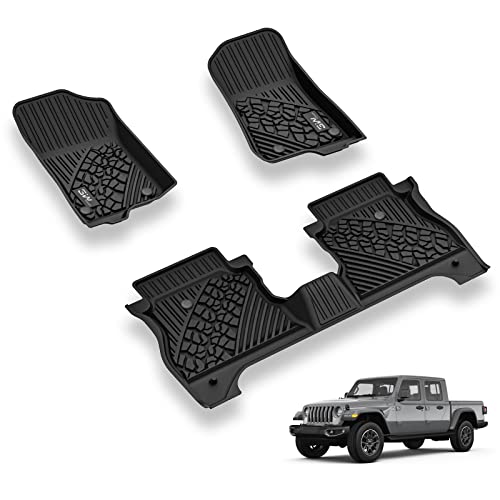 3W Floor Mats Compatible for Jeep Gladiator 2020-2024, TPE All Weather Custom Fit Floor Liner for Jeep Gladiator,1st & 2nd Row Full Set Car Liners wit