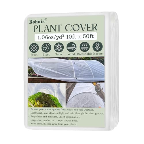 Rohuis Plant Covers Freeze Protection Winter, 10ftx50ft Frost Blanket for Outdoor Plants, Frost Cloth Plant Freeze Protection, Reusable Garden Floatin