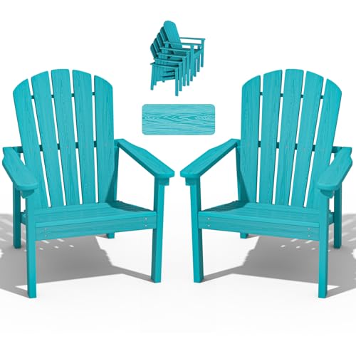 Stackable Adirondack Chair Set of 2, HDPE Outdoor Patio Chair - Durable and Space Saving, Suitable for Porches, Lawns or Garden, Aruba Aruba classic�