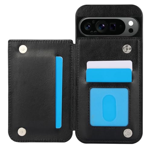 for Google Pixel 9 Wallet Case with 3 Credit Card Holder,RFID Blocking,PU Leather Double Magnetic Clasp Kickstand Heavy Duty Protective Cover.(Black)