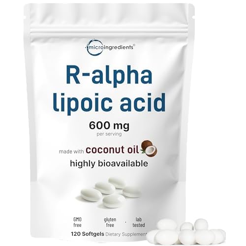 R Alpha Lipoic Acid 600mg with Coconut Oil, 120 Softgels | Highly Bioavailable Active Form | ALA Supplement for Antioxidants, Nerve, Heart, & Liver Su