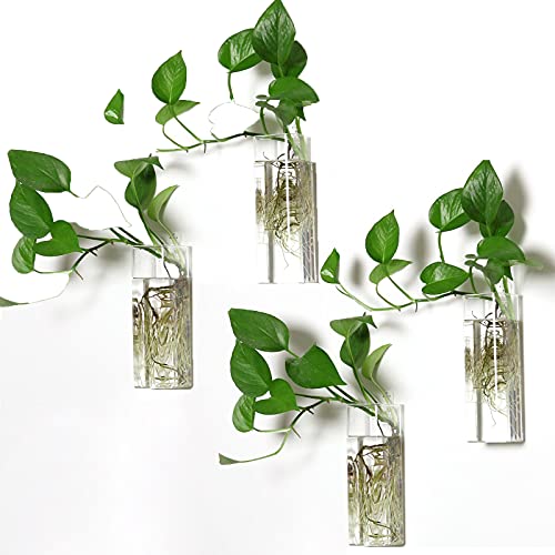 4 Pack Wall Hanging Planters Glass Terrariums - Rectangle Shape Plants Holders Flowers Glass Wall Vase Containers for Plant, Decoration and Display Re